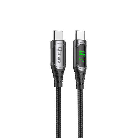 qcharx-formentera-type-c-to-type-c-cable-3a-60w-1m-alluminum-alloy-soft-touch-digital-led-display-black