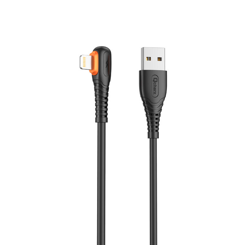 Qcharx London Cable USB a Lightning 3A (1 m) PVC Negro Acodado