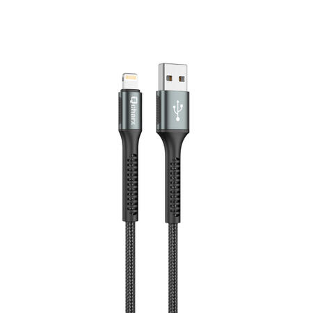 qcharx-prague-cable-usb-a-lightning-3a-1-m-aleacion-de-aluminio-negro-cordon-de-tela-suave