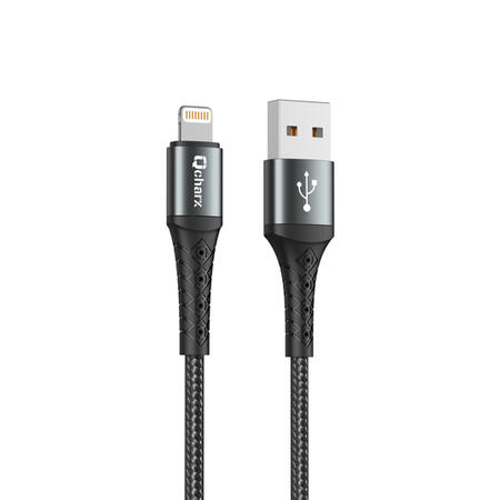 qcharx-lyon-usb-to-lightning-cable-3a-1-m-alluminum-alloy-metallic-black-cord