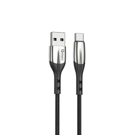 qcharx-toronto-usb-to-type-c-cable-3a-1m-soft-black-cord-zinc