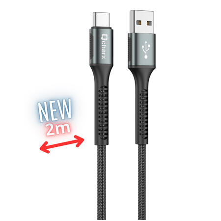 qcharx-prague-usb-to-type-c-cable-3a-20w-2-m-aluminium-alloy-black-soft-fabric-lanyard